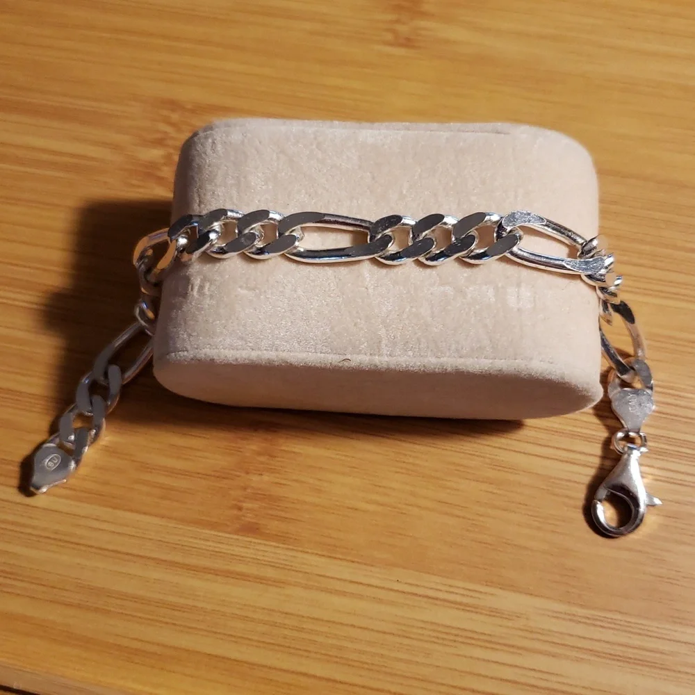 Figaro Silver Bracelet 8in